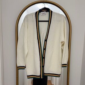Arnold Palmer Cream Cardigan with Green, Black & Tan Trim